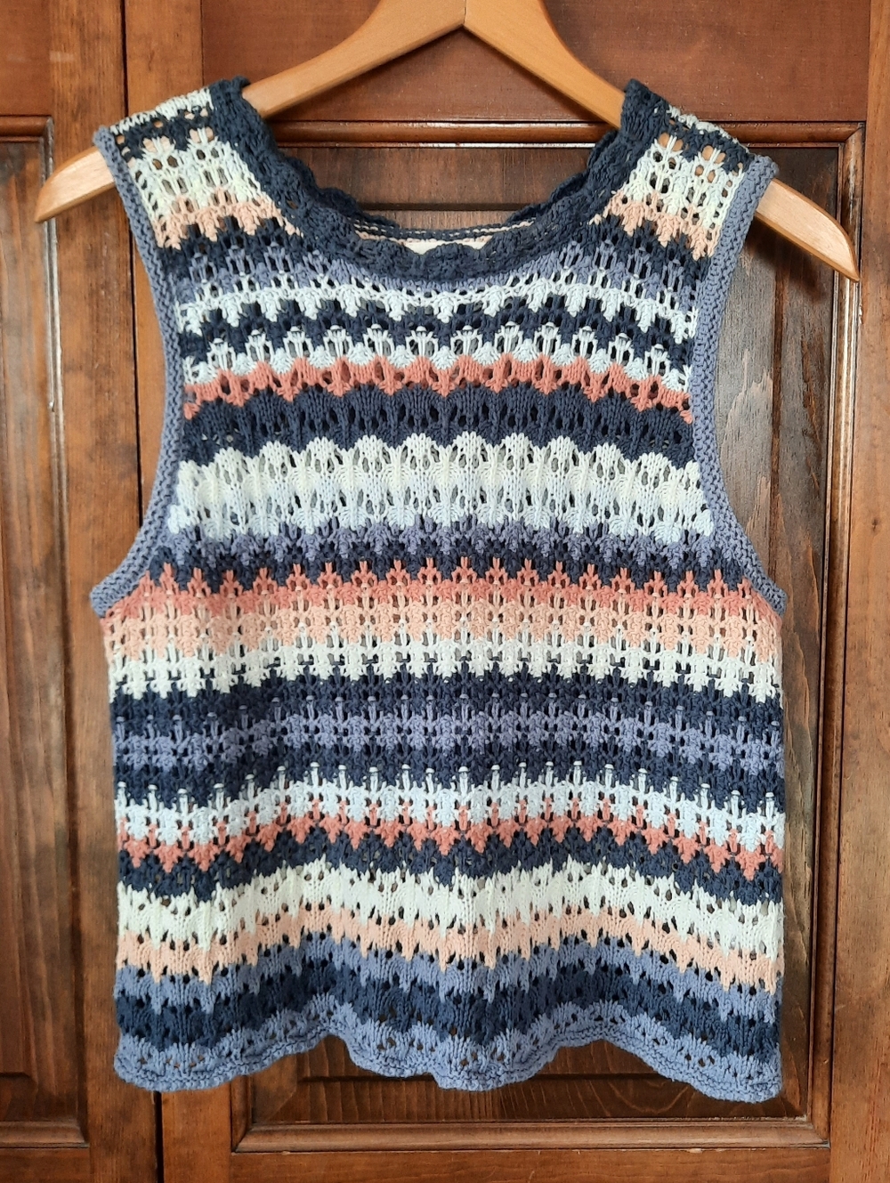 Universal Thread Cotton Blend Multi-colored Striped Crochet Tank Top Size Medium - Picture 1 of 9